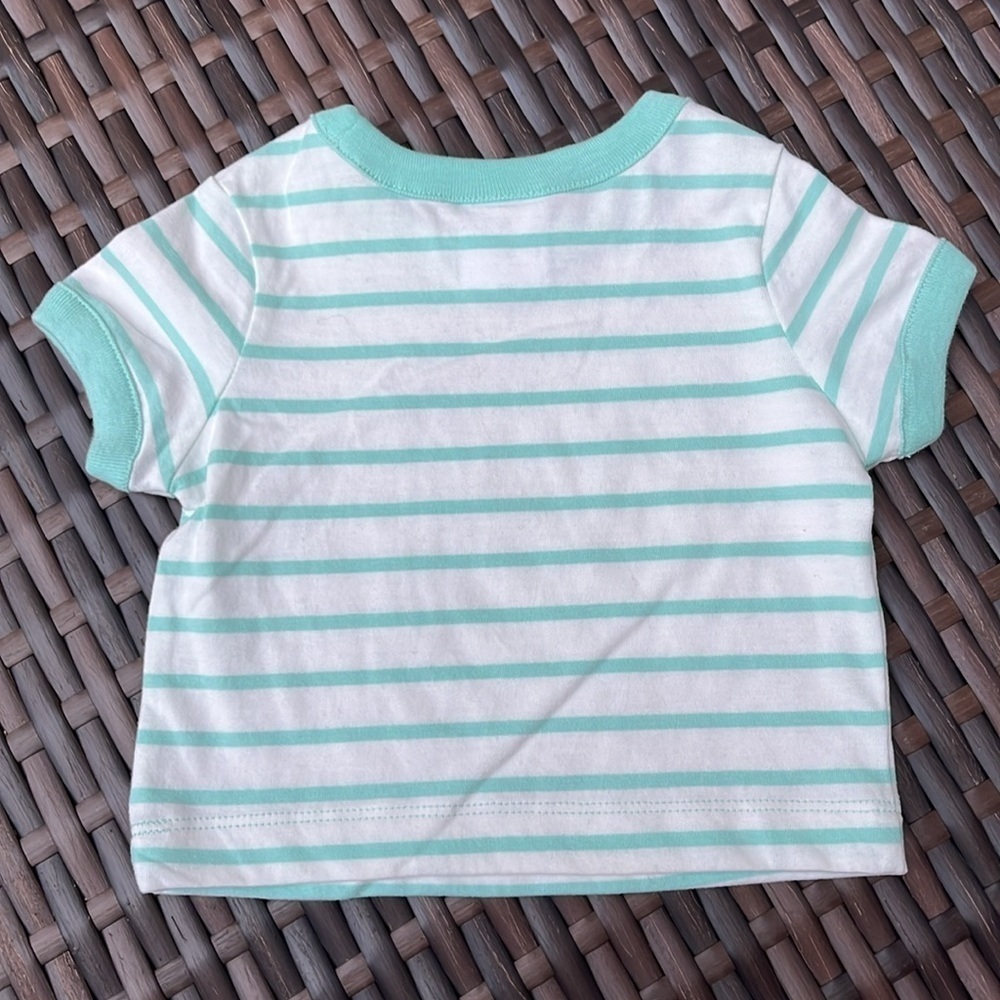 HANNA ANDERSSON Infant 0-3mo Short Sleeve Tee Striped Cotton Teal White Unisex - Picture 5 of 5